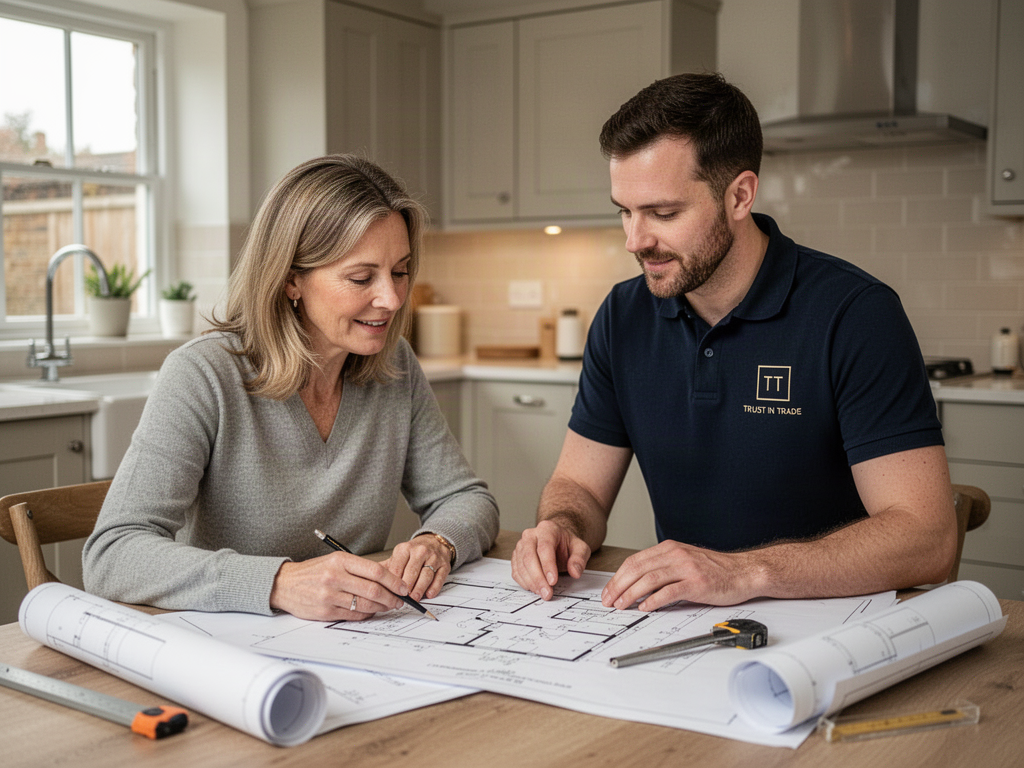 Homeowner discussing a project with a trade professional